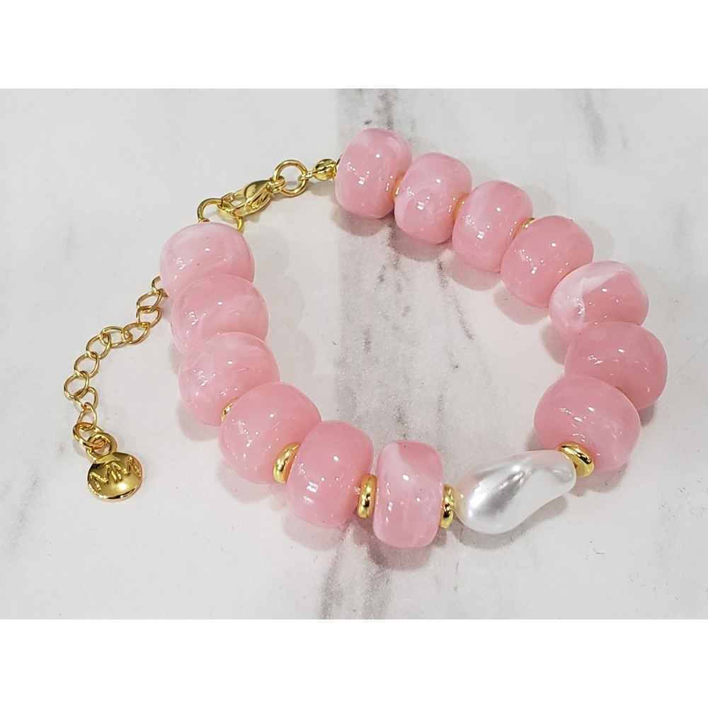 NEW MAYAMAR Faux Pearl PINK Chunky Bracelet COASTAL COQUETTE DAINTY